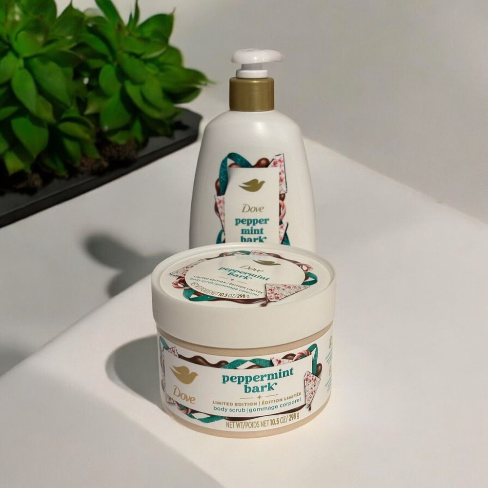 Dove Limited Edition‎ Peppermint Bark Body Scrub  10.5 Oz & Hand Wash 12 Oz - Picture 3 of 3